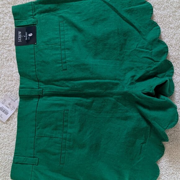 NWT J Crew Scallop Hem Linen Emerald Green Shorts Sz 6 - Picture 4 of 6